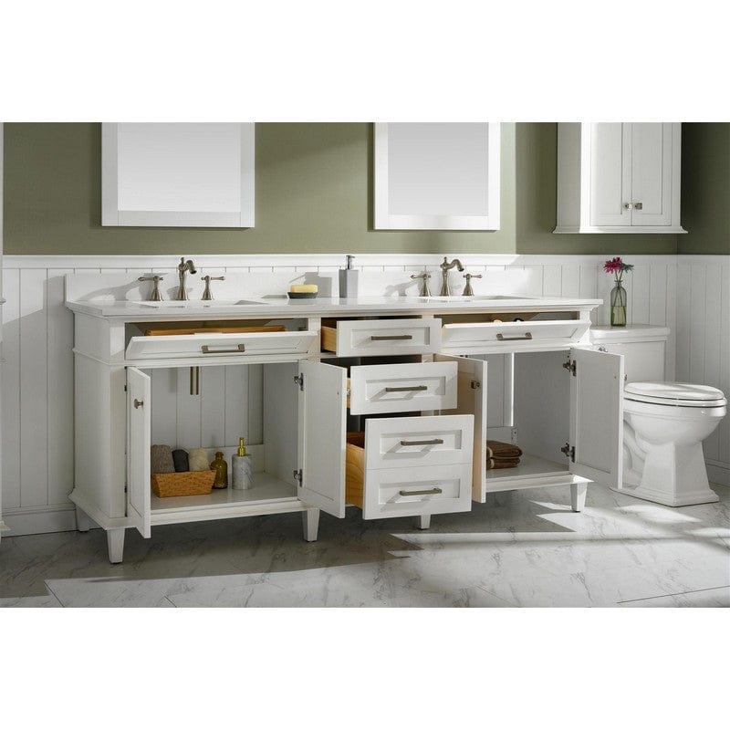 Legion Furniture WLF2280-W 80 Inch White Double Single Sink Vanity Cabinet with Carrara White Quartz Top - Backyard Provider