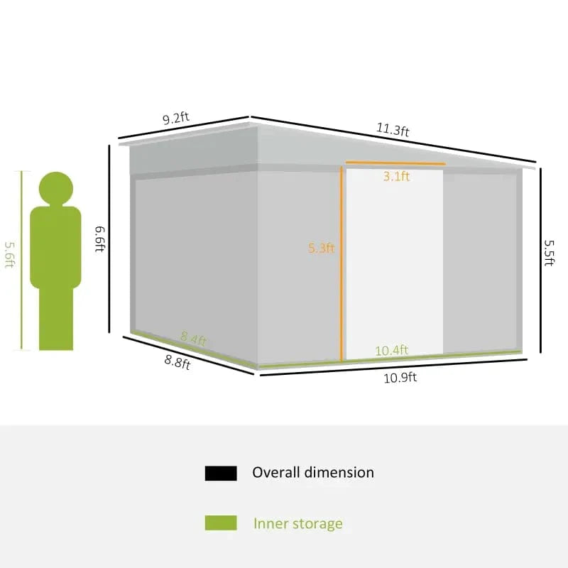 Outsunny 11.5' x 9' x 6.5' Steel Garden Storage Shed - 845-529