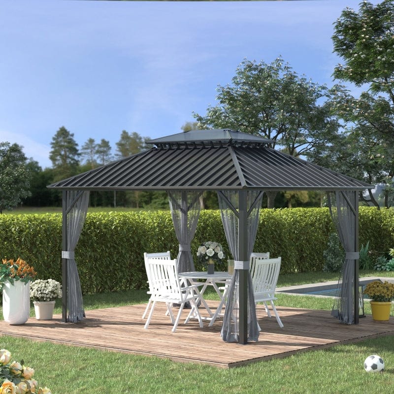 Outsunny 12'L x 9.8'W Steel Hardtop Patio Canopy - 84C-163BK