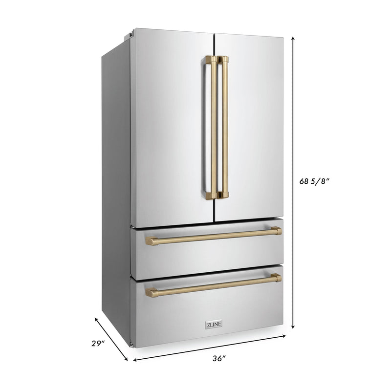 ZLINE 36 In. Autograph 22.5 cu. ft. Refrigerator with Ice Maker in Fingerprint Resistant Stainless Steel and Champagne Bronze Accents, RFMZ-36-CB