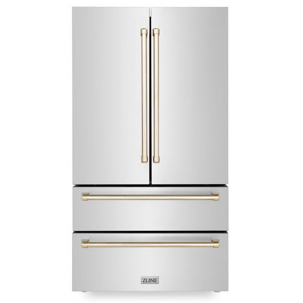 ZLINE 36 In. Autograph 22.5 cu. ft. Refrigerator with Ice Maker in Fingerprint Resistant Stainless Steel and Gold Accents, RFMZ-36-G