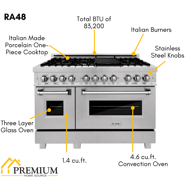 ZLINE Appliance Package - 48 in. Dual Fuel Range, 48 in. Range Hood, 2KP-RARH48