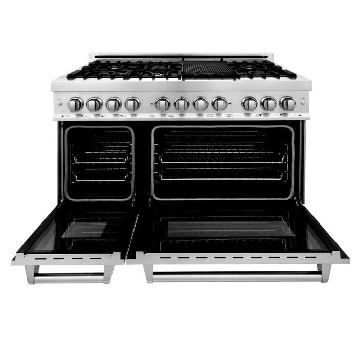 ZLINE Appliance Package - 48 in. Dual Fuel Range, Range Hood, Microwave Drawer, 3KP-RARH48-MW