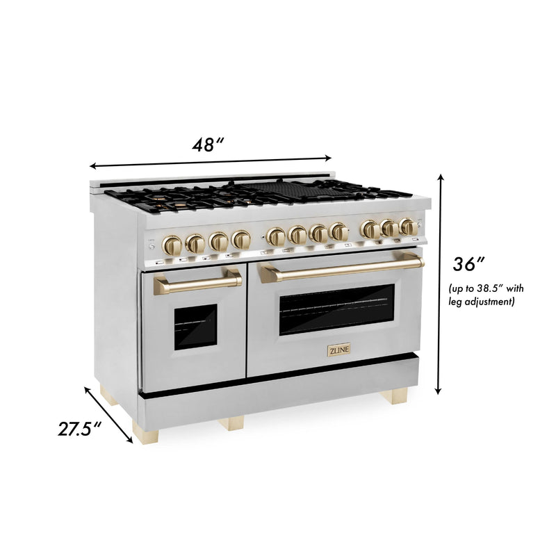 ZLINE Autograph 48 in. Gas Burner/Electric Oven in Stainless Steel with Gold Accents, RAZ-48-G