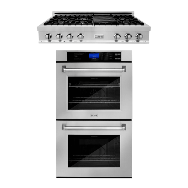 ZLINE Kitchen Appliance Package with 48 in. Stainless Steel Rangetop and 30 in. Double Wall Oven, 2KP-RTAWD48