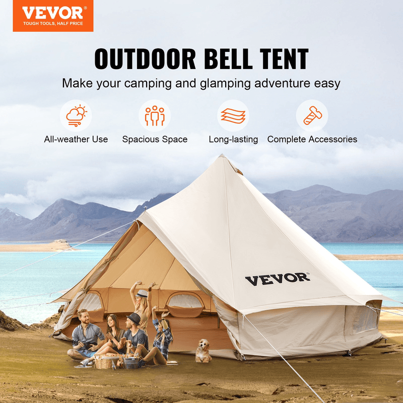 Vevor Bell Tent 19 ft/6m Yurt Cotton Canvas Waterproof With Stove Jack For 10-12 People 4 Seasons - Backyard Provider