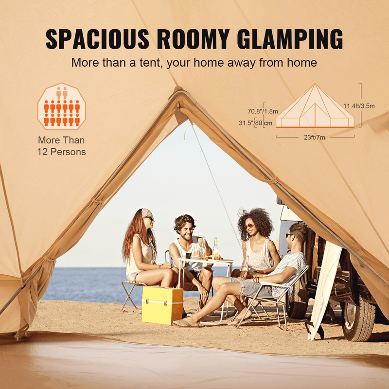 Vevor Bell Tent 23 ft/7m Yurt Cotton Canvas Waterproof With Stove Jack For 12 Or More People 4 Seasons - Backyard Provider