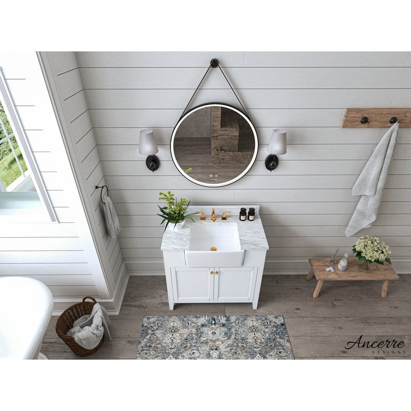 Ancerre Adeline Bathroom Vanity with Farmhouse Sink and Carrara White Marble Top Cabinet Set - VTS-ADELINE-36-W-CW-GD - Backyard Provider