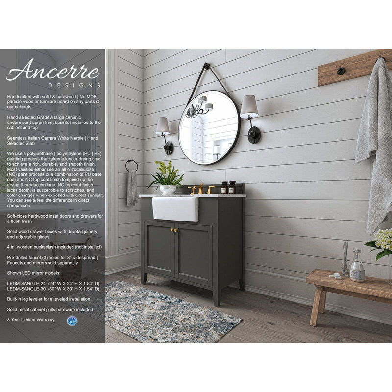 Ancerre Adeline Bathroom Vanity with Farmhouse Sink and Carrara White Marble Top Cabinet Set - VTS-ADELINE-36-W-CW-GD - Backyard Provider