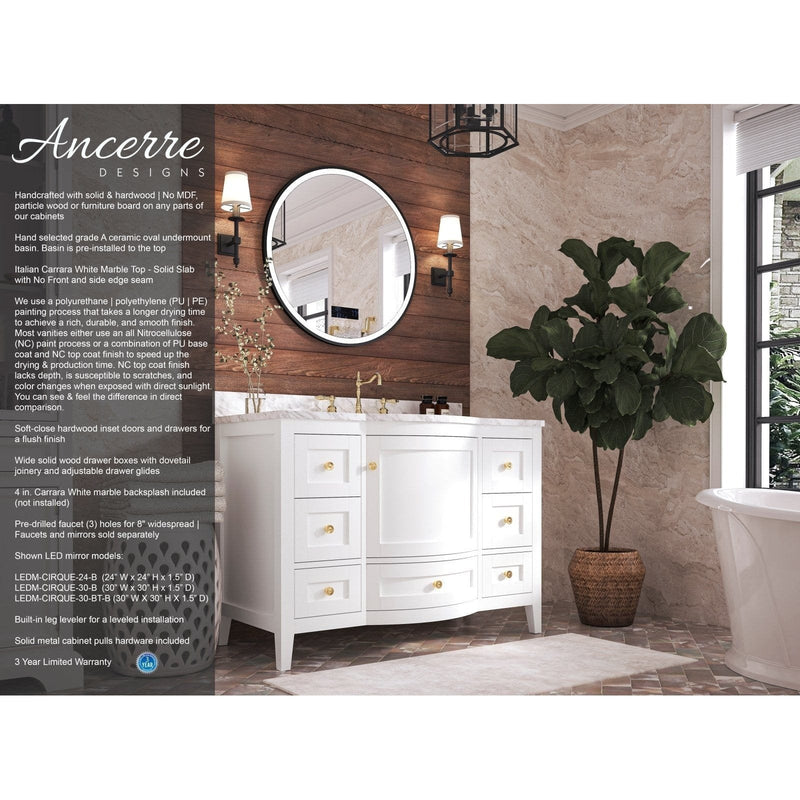 Ancerre Lauren Bathroom Vanity with Sink and Carrara White Marble Top Cabinet Set - VTS-LAUREN-48-W-CW - Backyard Provider