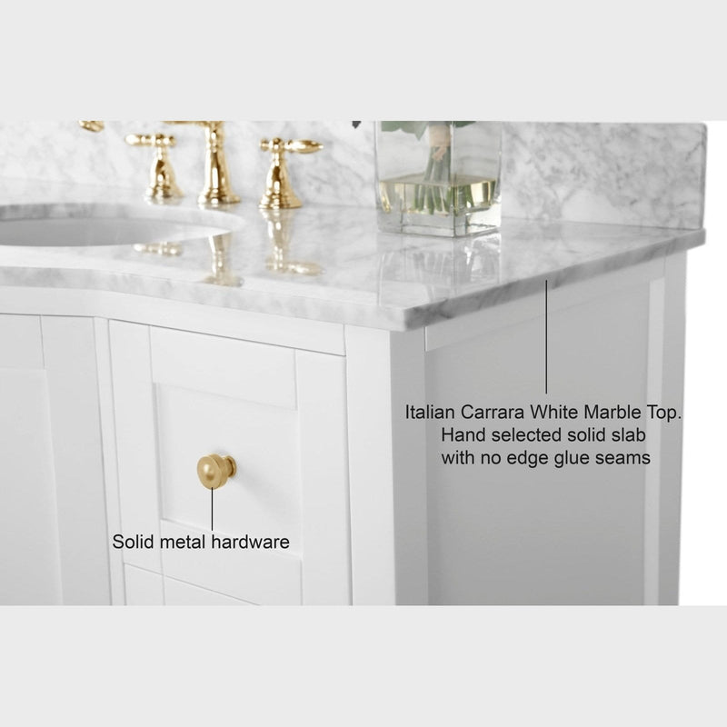 Ancerre Lauren Bathroom Vanity with Sink and Carrara White Marble Top Cabinet Set - VTS-LAUREN-48-W-CW - Backyard Provider