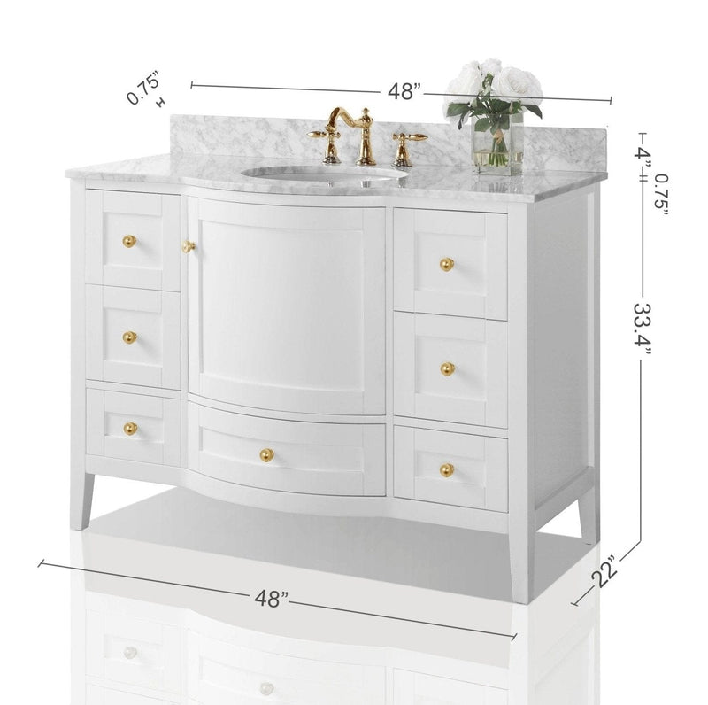 Ancerre Lauren Bathroom Vanity with Sink and Carrara White Marble Top Cabinet Set - VTS-LAUREN-48-W-CW - Backyard Provider