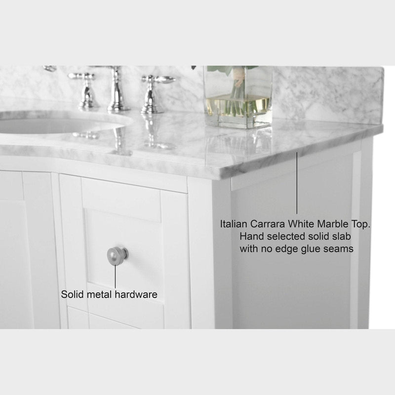 Ancerre Lauren Bathroom Vanity with Sink and Carrara White Marble Top Cabinet Set - VTS-LAUREN-48-W-CW - Backyard Provider