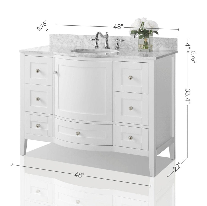 Ancerre Lauren Bathroom Vanity with Sink and Carrara White Marble Top Cabinet Set - VTS-LAUREN-48-W-CW - Backyard Provider