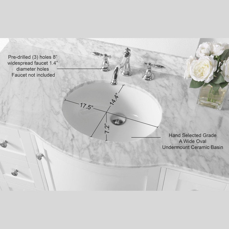 Ancerre Lauren Bathroom Vanity with Sink and Carrara White Marble Top Cabinet Set - VTS-LAUREN-48-W-CW - Backyard Provider