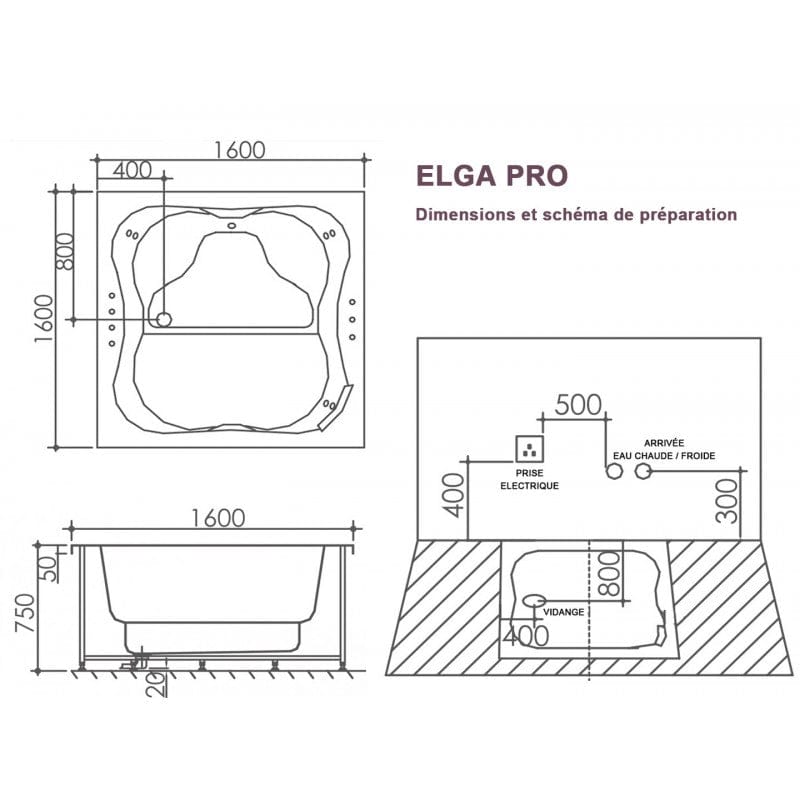 Sauna Hammam - ELGA PRO 3-SEATER WHIRLPOOL BATHTUB ARCHIPEL® - 160X160 - MK53015976