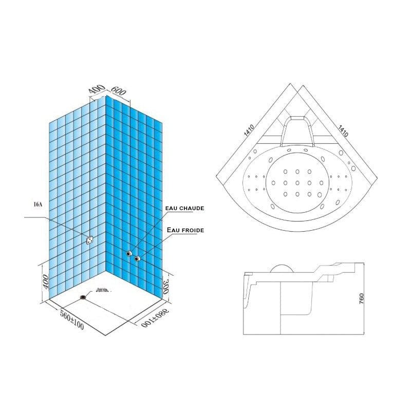 Sauna Hammam - RIVAGE 141C 2-SEATER CORNER WHIRLPOOL BATHTUB ARCHIPEL® - 141X141 - PREORDER June 2023