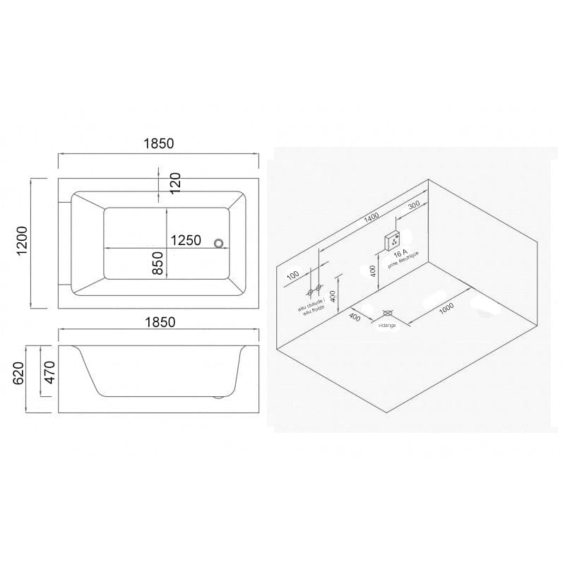 Sauna Hammam - LORD DUO BLACK 2-SEATER WHIRLPOOL BATH ARCHIPEL® 185X120 - LEFT - PREORDER May 2023