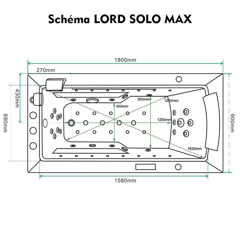 Sauna Hammam - LORD SOLO MAX BLACK WHIRLPOOL BATHTUB 1 PLACE ARCHIPEL® 180X90 - RIGHT - MK53018023