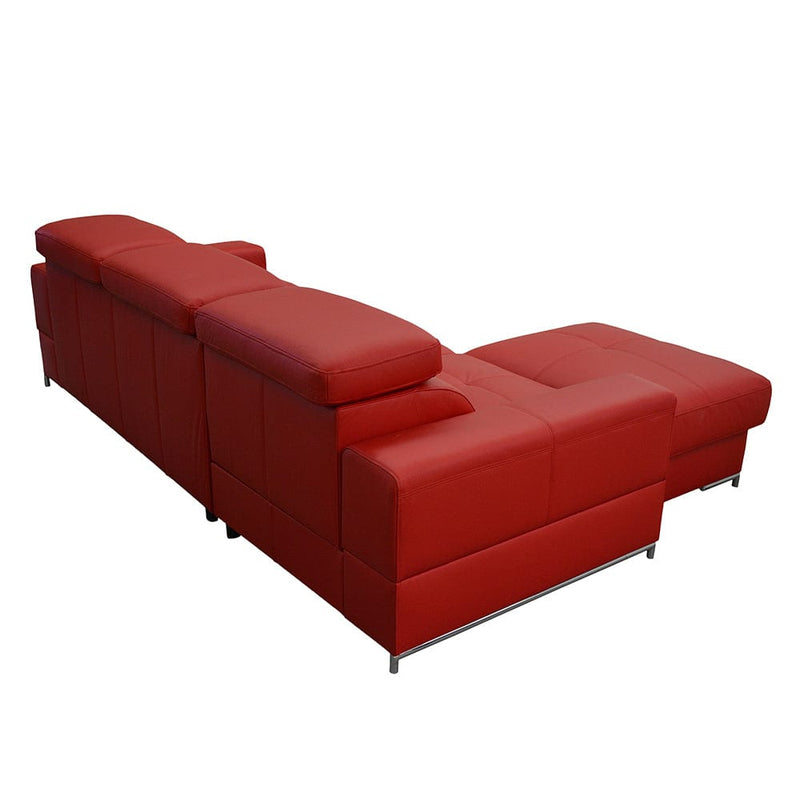 Natural Leather Red Sleeper Sectional Sofa BAZALT with storage, SALE - Backyard Provider