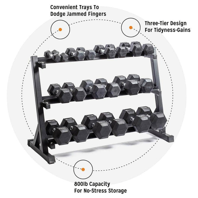 Bells Of Steel 5-50 Lb Hex Rubber Dumbbell Set With Rack