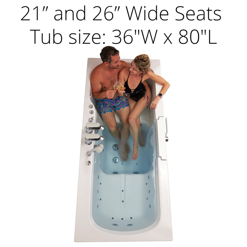 Ella's Bubble Big4Two Seat -Acrylic Outward Swing Door Walk-In Bathtub with Independently Operated Foot Massage (36″W x 80″L) - Backyard Provider