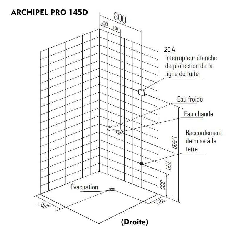 Sauna Hammam HAMMAM SHOWER CABIN DUO ARCHIPEL® PRO 145D BLACK 145X95CM - 2 PLACES - MK53019698