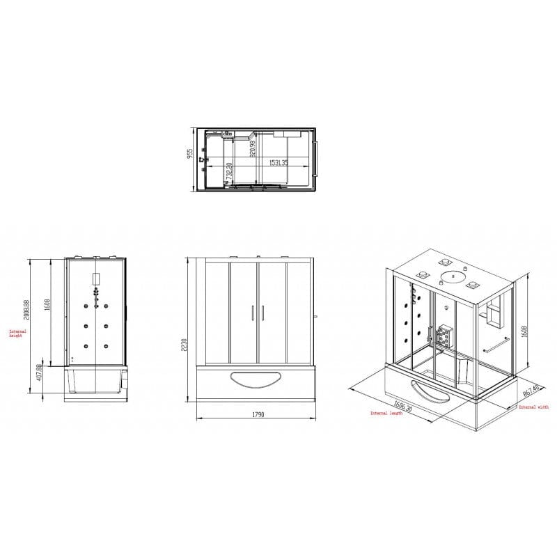 Sauna Hammam COMBI BALNEO HAMMAM SHOWER CBH BLACK ARCHIPEL® 179X97 - RIGHT - MK53016814