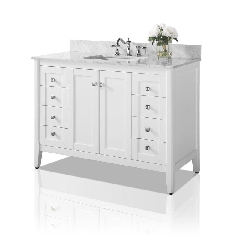 Ancerre Shelton Bathroom Vanity with Sink and Carrara White Marble Top Cabinet Set - VTS-SHELTON-48-W-CW - Backyard Provider