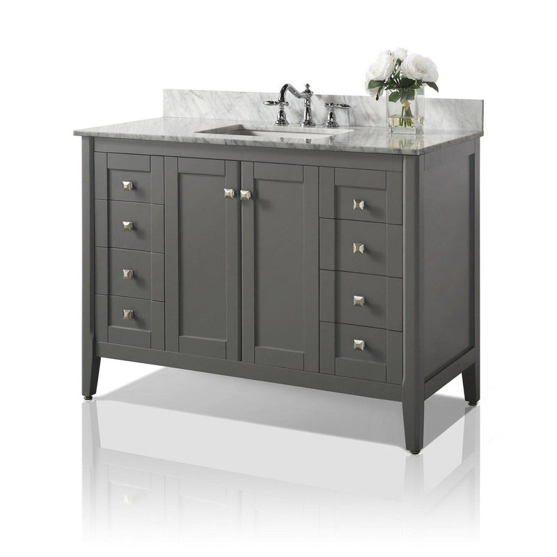 Ancerre Shelton Bathroom Vanity with Sink and Carrara White Marble Top Cabinet Set - VTS-SHELTON-48-W-CW - Backyard Provider