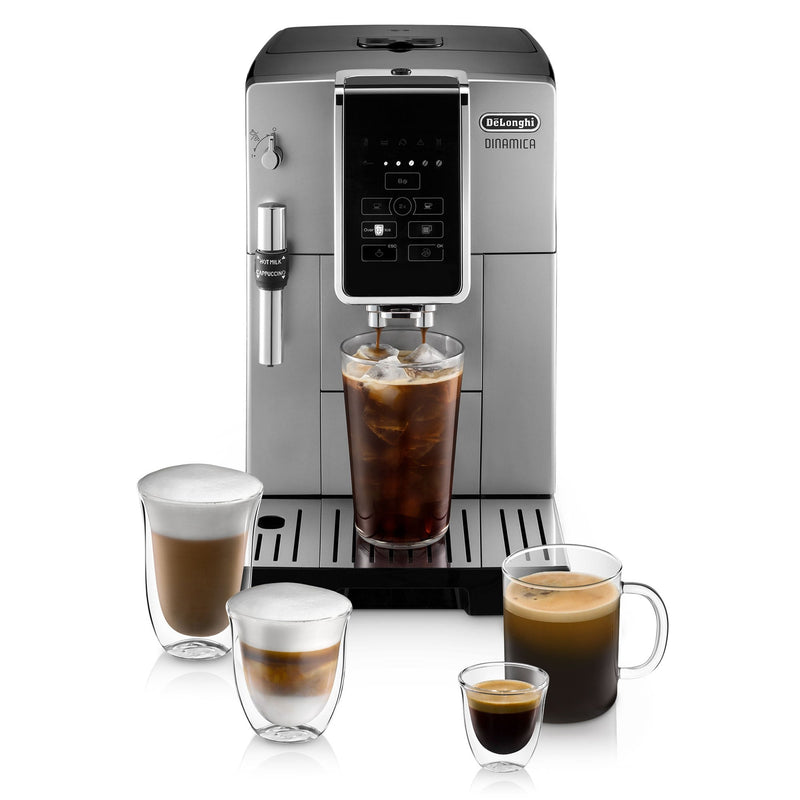 De'Longhi Dinamica Fully Automatic Coffee and Espresso Machine with Premium Manual Milk Frother in Silver ECAM35025SB