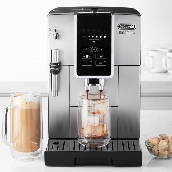 De'Longhi Dinamica Fully Automatic Coffee and Espresso Machine with Premium Manual Milk Frother in Silver ECAM35025SB