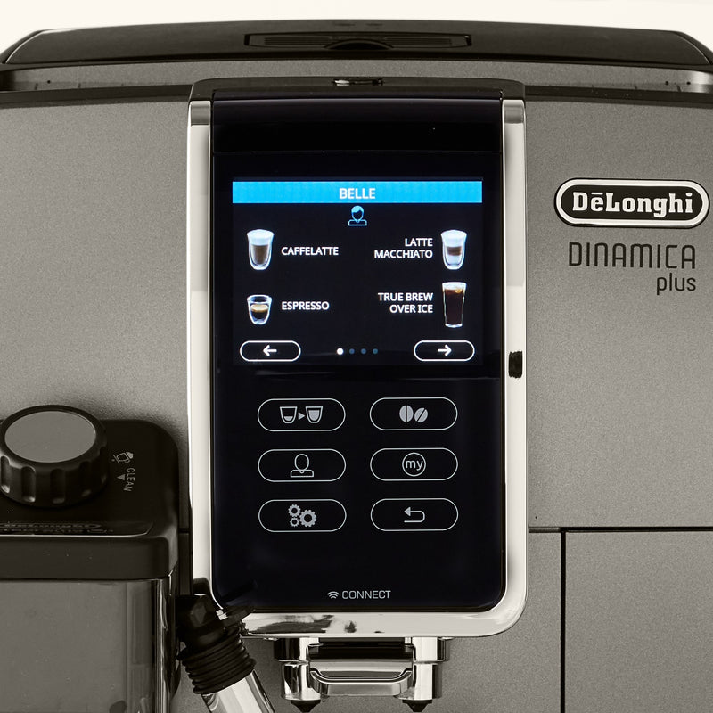 De'Longhi Dinamica Plus, Smart Coffee and Espresso Super Automatic Machine with Coffee Link Connectivity App and Automatic Milk Frother in Titanium ECAM37095TI