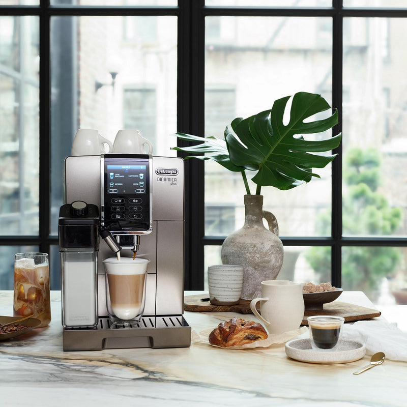 De'Longhi Dinamica Plus, Smart Coffee and Espresso Super Automatic Machine with Coffee Link Connectivity App and Automatic Milk Frother in Titanium ECAM37095TI