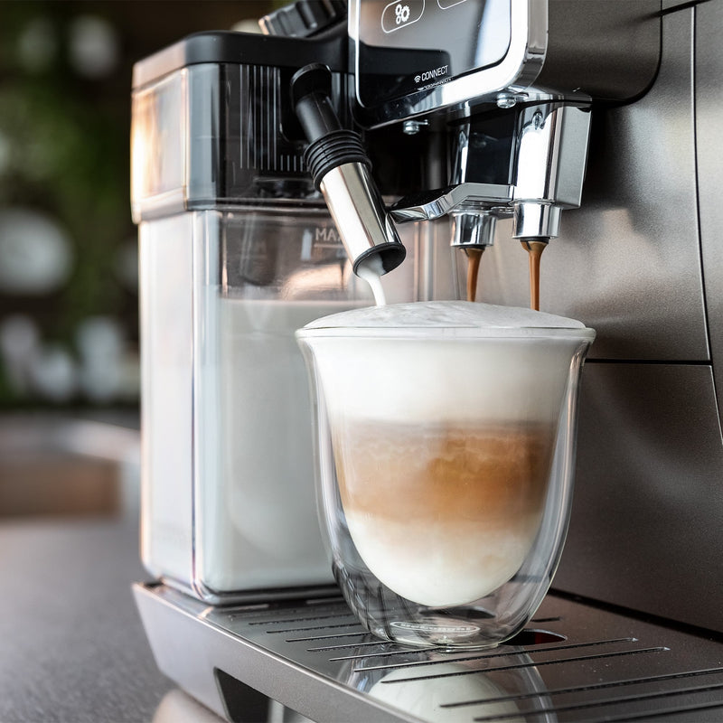 De'Longhi Dinamica Plus, Smart Coffee and Espresso Super Automatic Machine with Coffee Link Connectivity App and Automatic Milk Frother in Titanium ECAM37095TI