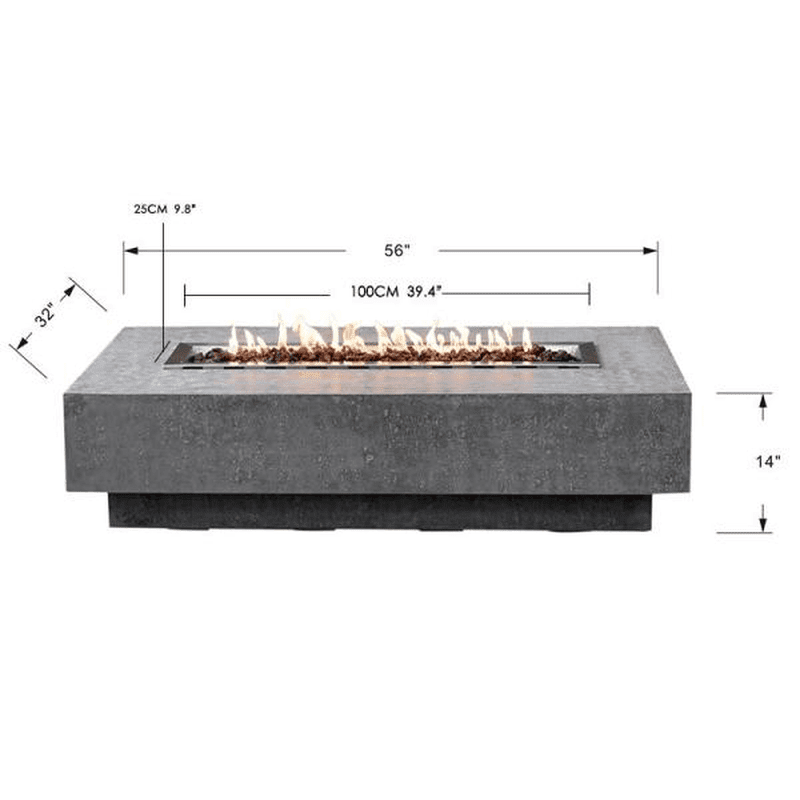 Elementi - Hampton Rectangle Concrete Fire Pit Table OFG139