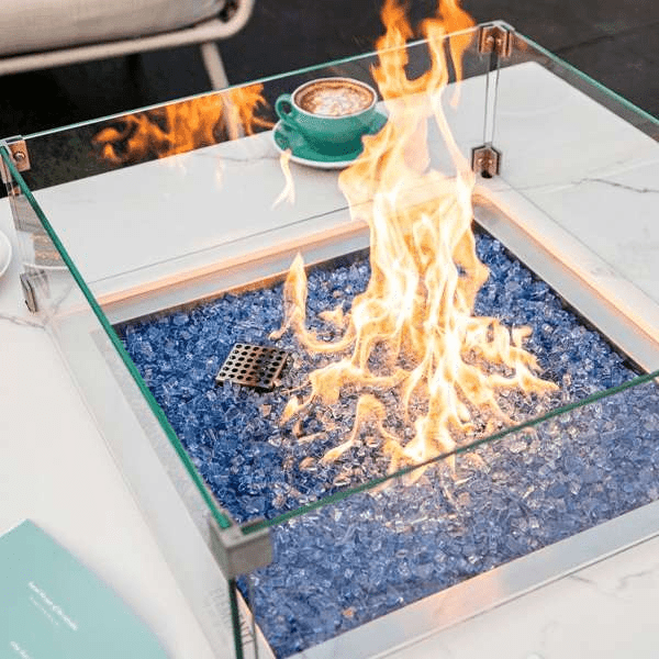 Elementi Plus Bianco White Marble Porcelain Fire Table OFP103BW