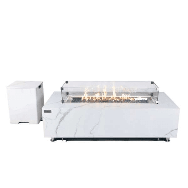 Elementi Plus Carrara Marble Porcelain Fire Table OFP121BW