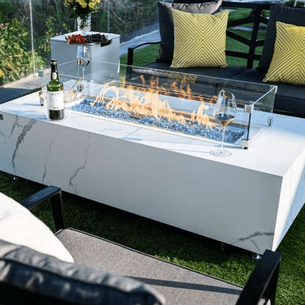 Elementi Plus Carrara Marble Porcelain Fire Table OFP121BW