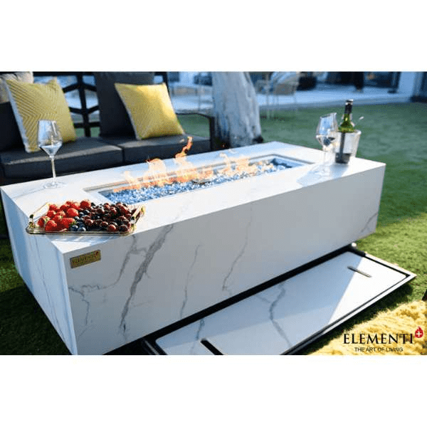 Elementi Plus Carrara Marble Porcelain Fire Table OFP121BW