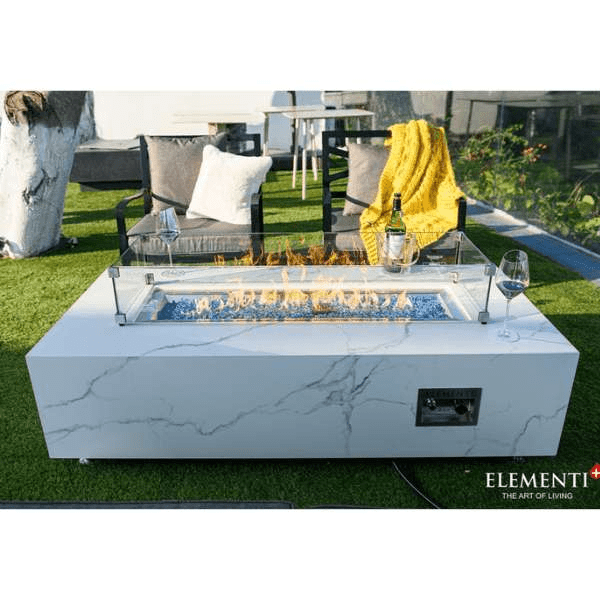 Elementi Plus Carrara Marble Porcelain Fire Table OFP121BW