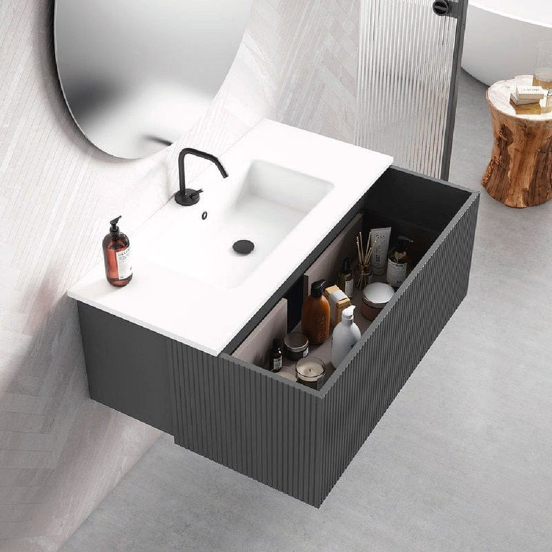 Lucena Bath 48" Bari Floating Vanity with Matching Top and Vessel SinkCeramic Sink in White, Grey or Green - Backyard Provider