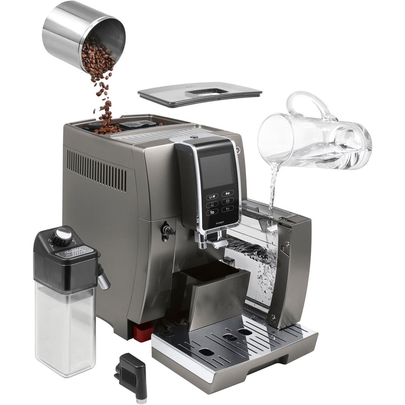 De'Longhi Dinamica Plus, Smart Coffee and Espresso Super Automatic Machine with Coffee Link Connectivity App and Automatic Milk Frother in Titanium ECAM37095TI