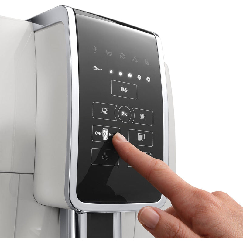 De'Longhi Dinamica Fully Automatic Coffee and Espresso Machine with Premium Manual Milk Frother in White ECAM35020W