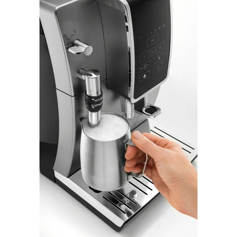 De'Longhi Dinamica Fully Automatic Coffee and Espresso Machine with Premium Manual Milk Frother in Silver ECAM35025SB