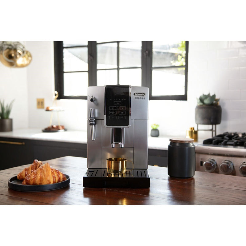 De'Longhi Dinamica Fully Automatic Coffee and Espresso Machine with Premium Manual Milk Frother in Silver ECAM35025SB