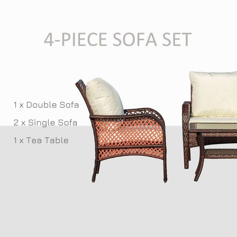 Outsunny 4-Piece Outdoor Wicker Sofa Set, Outdoor PE Rattan Conversation Furniture - 860-159CW