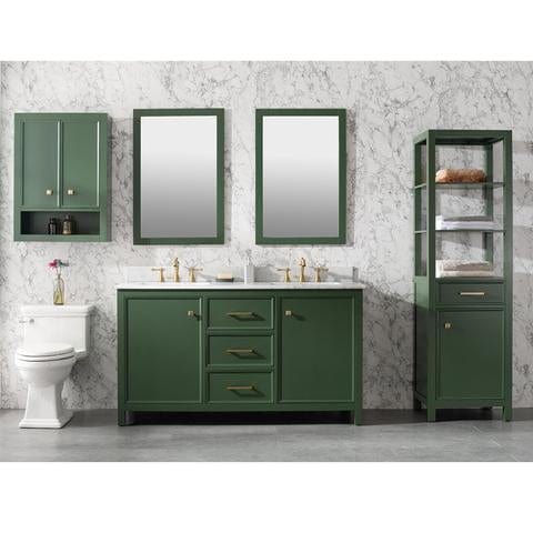 Legion Furniture 60" Vogue Green Finish Double Sink Vanity Cabinet With Carrara White Top WLF2160DVG - Backyard Provider