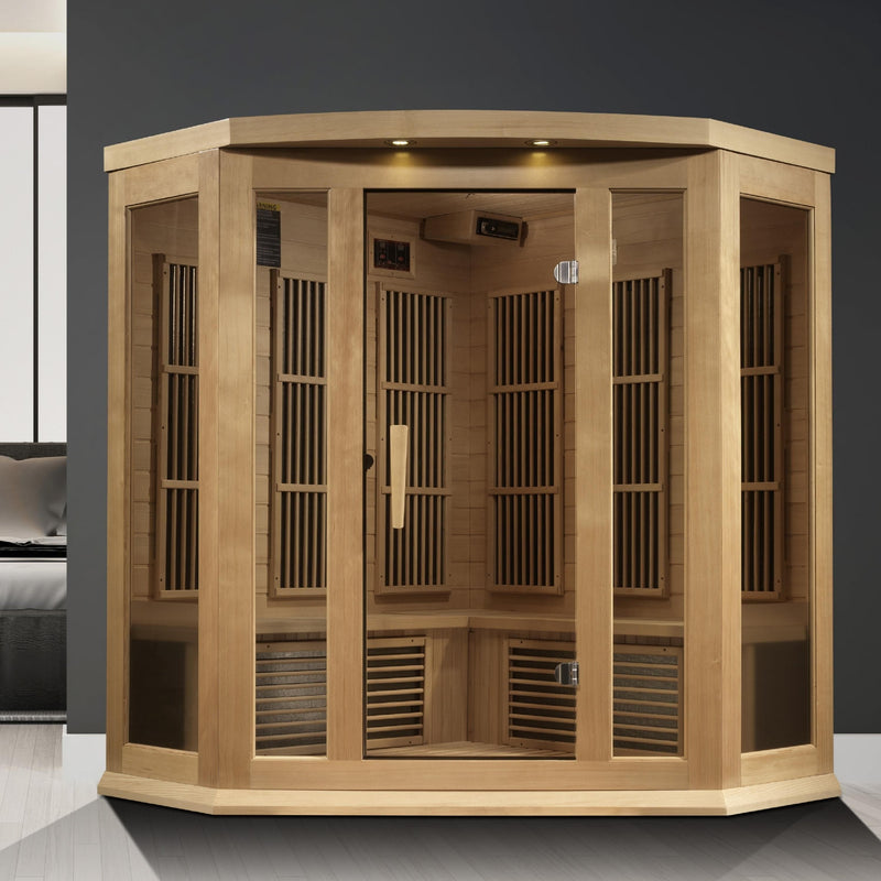 Maxxus 3-Person Corner Near Zero EMF Under 2MG FAR Infrared Sauna Canadian Hemlock