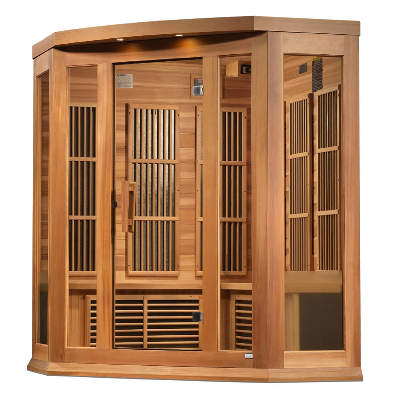 Maxxus 3-Person Corner Near Zero EMF Under 2MG FAR Infrared Sauna Red Cedar